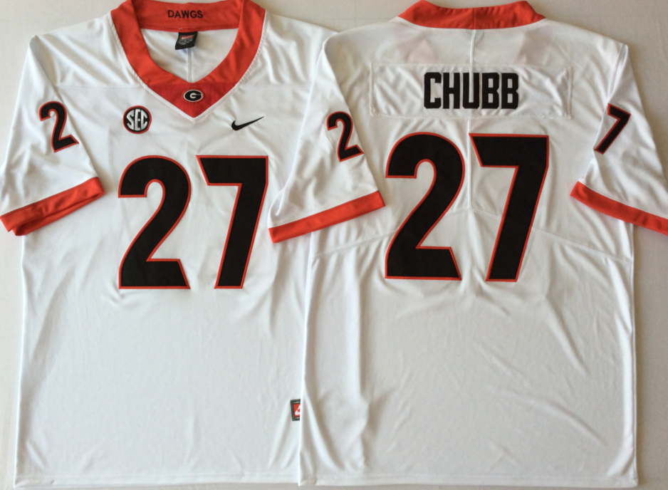 Men's Georgia Bulldogs Nick Chubb #27 White Jersey